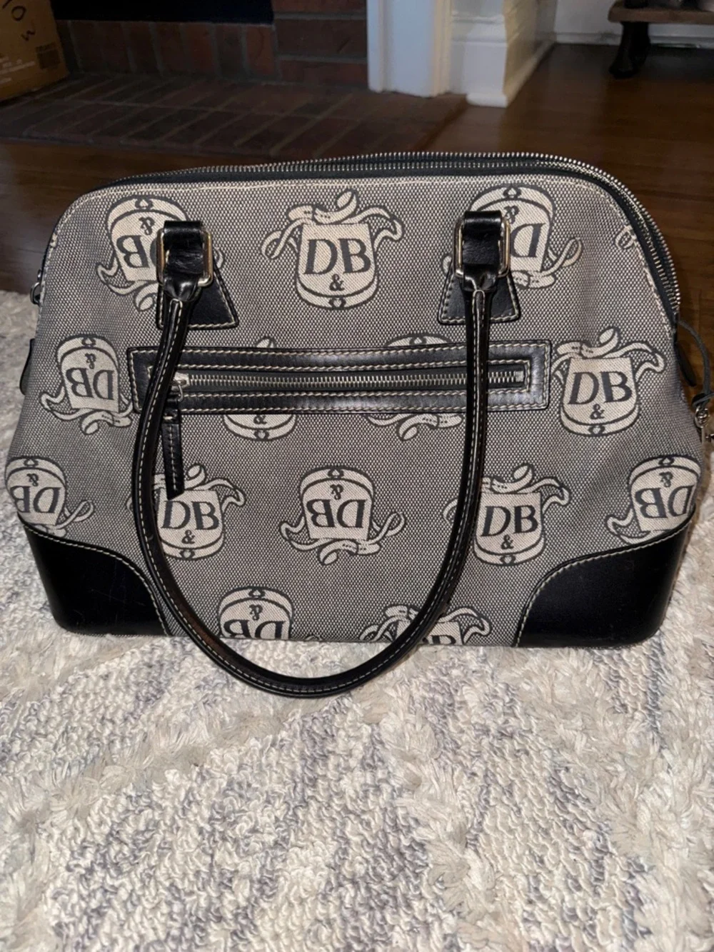 Dooney & Bourke Black and Gray Logo Dome Satchel